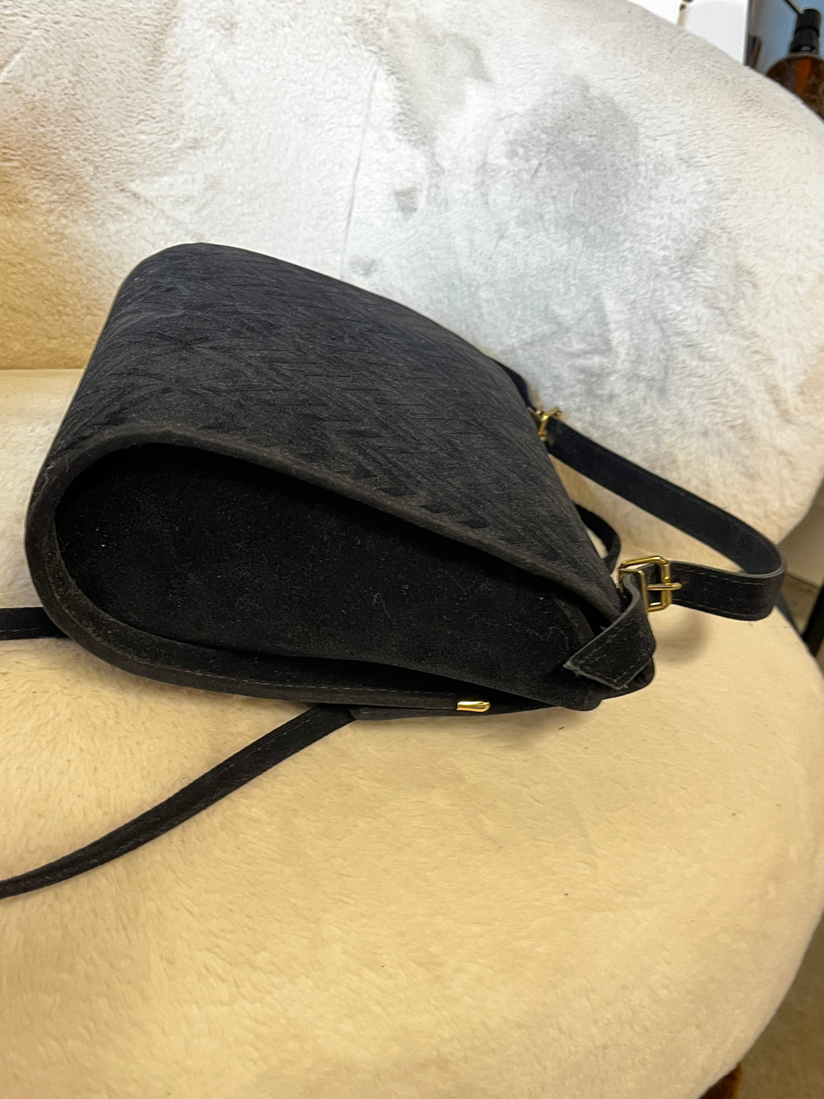 Vintage Black Velvet Chevron Scoop Bag