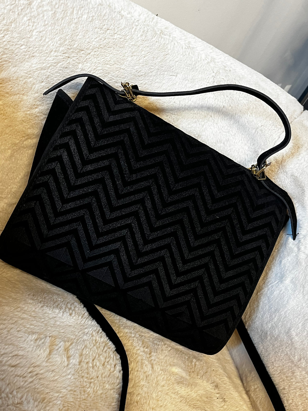 Vintage Black Velvet Chevron Scoop Bag