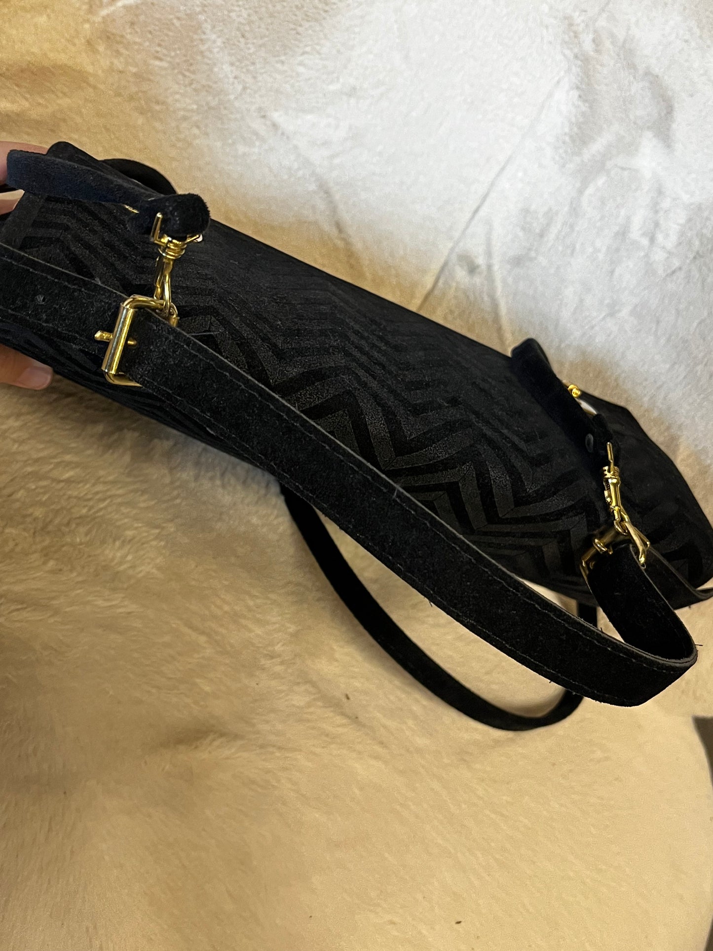 Vintage Black Velvet Chevron Scoop Bag