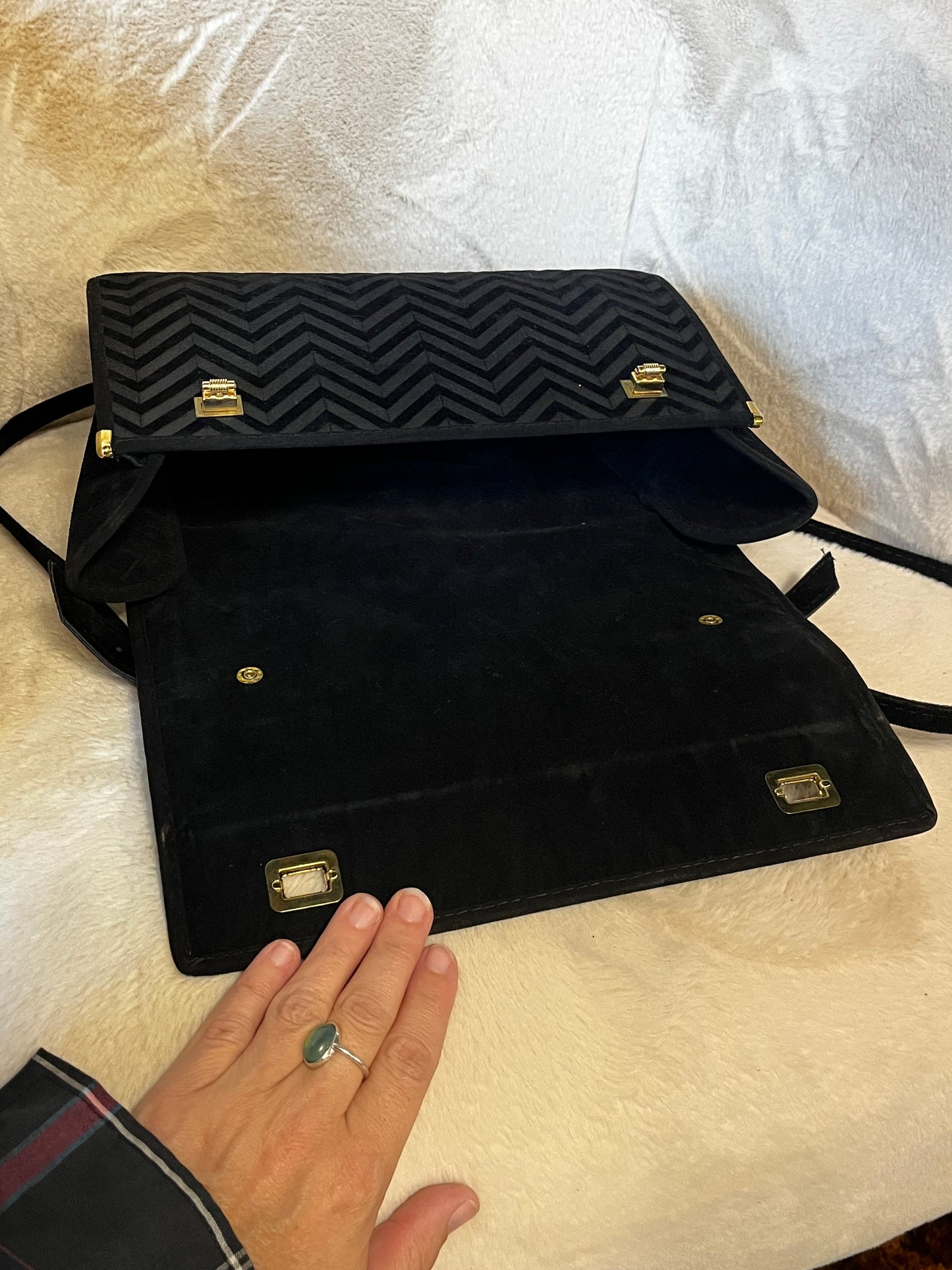 Vintage Black Velvet Chevron Scoop Bag