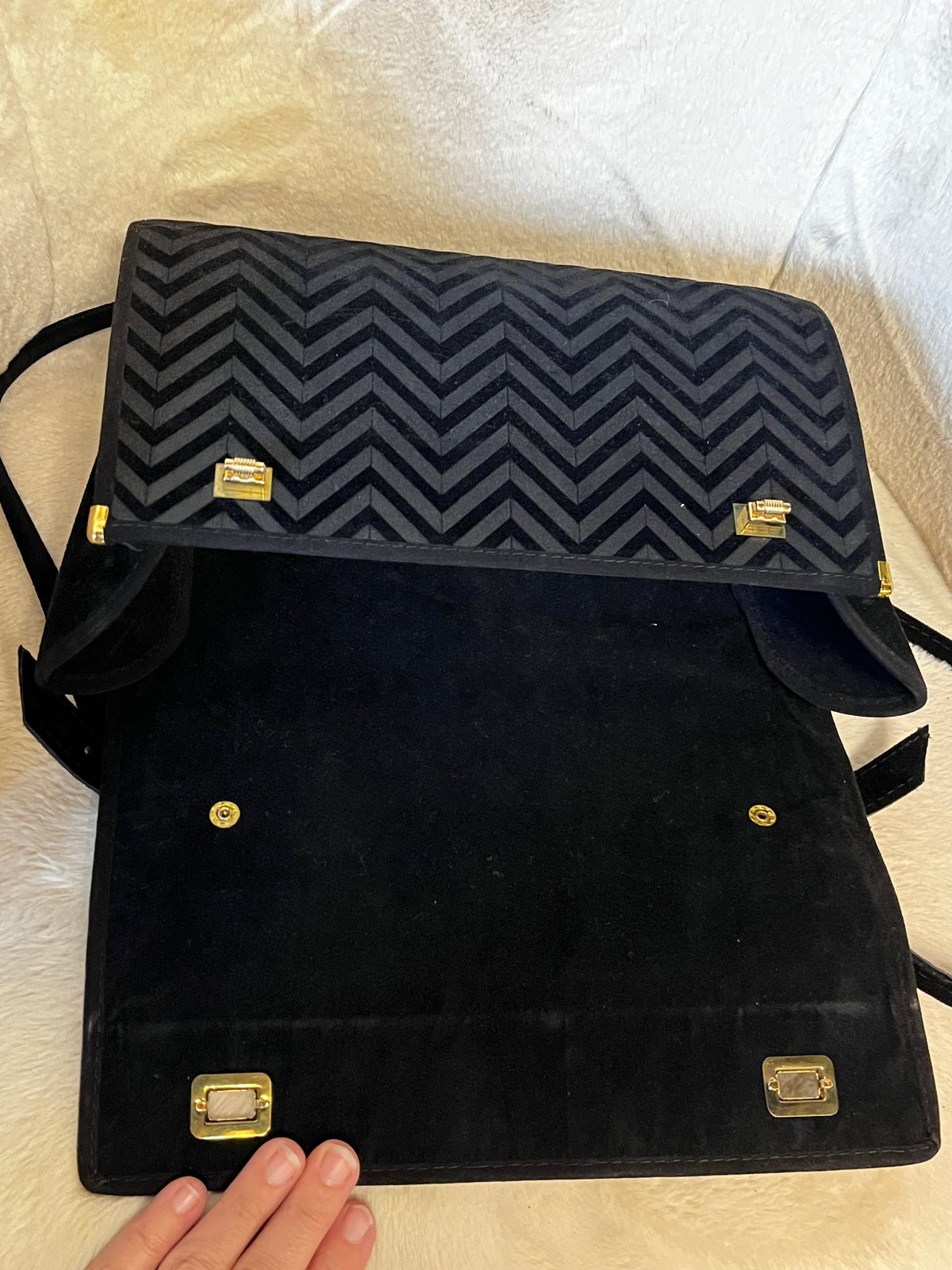 Vintage Black Velvet Chevron Scoop Bag