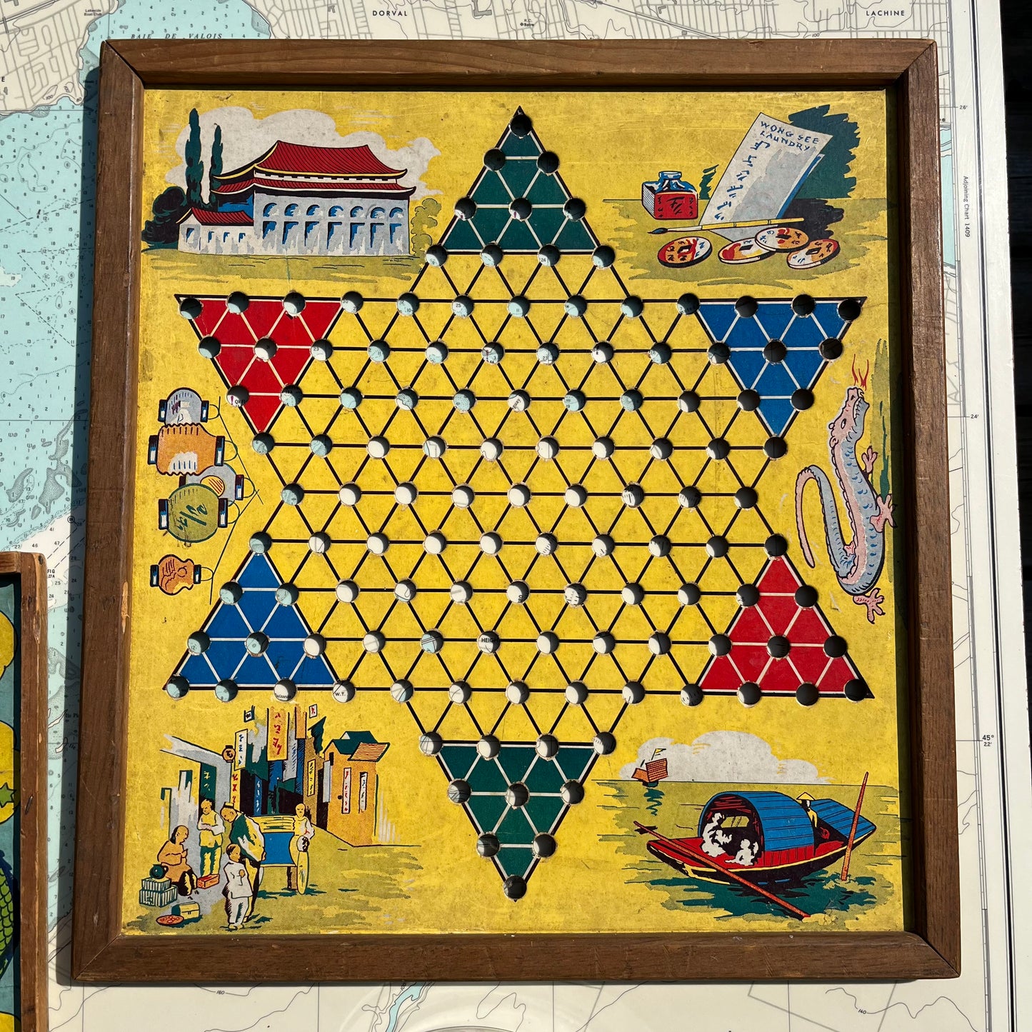 Vintage 40s Chinese Checkers Board Games with Marbles