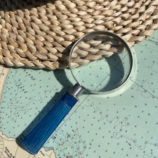 Vintage Magnifying Glass with Blue Acrylic Handle