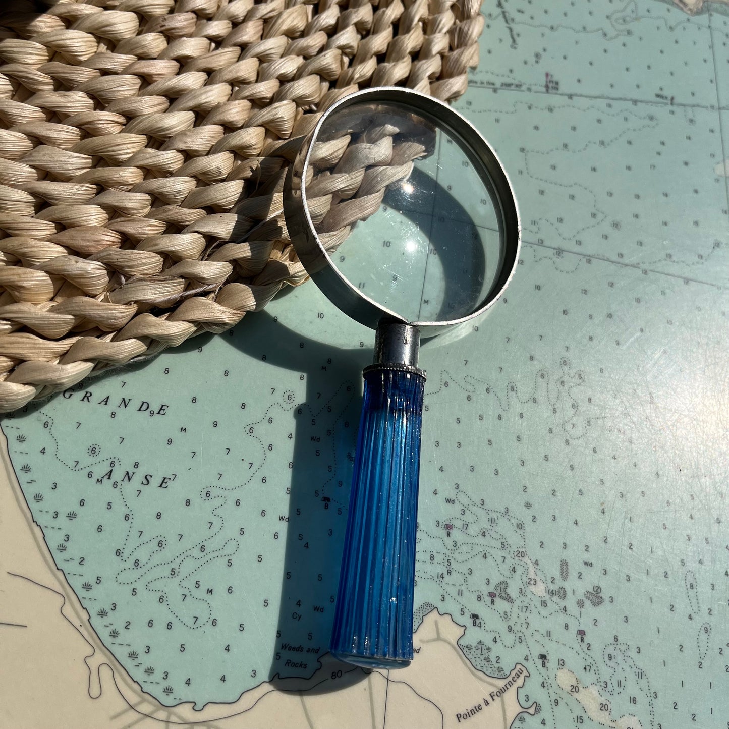 Vintage Magnifying Glass with Blue Acrylic Handle