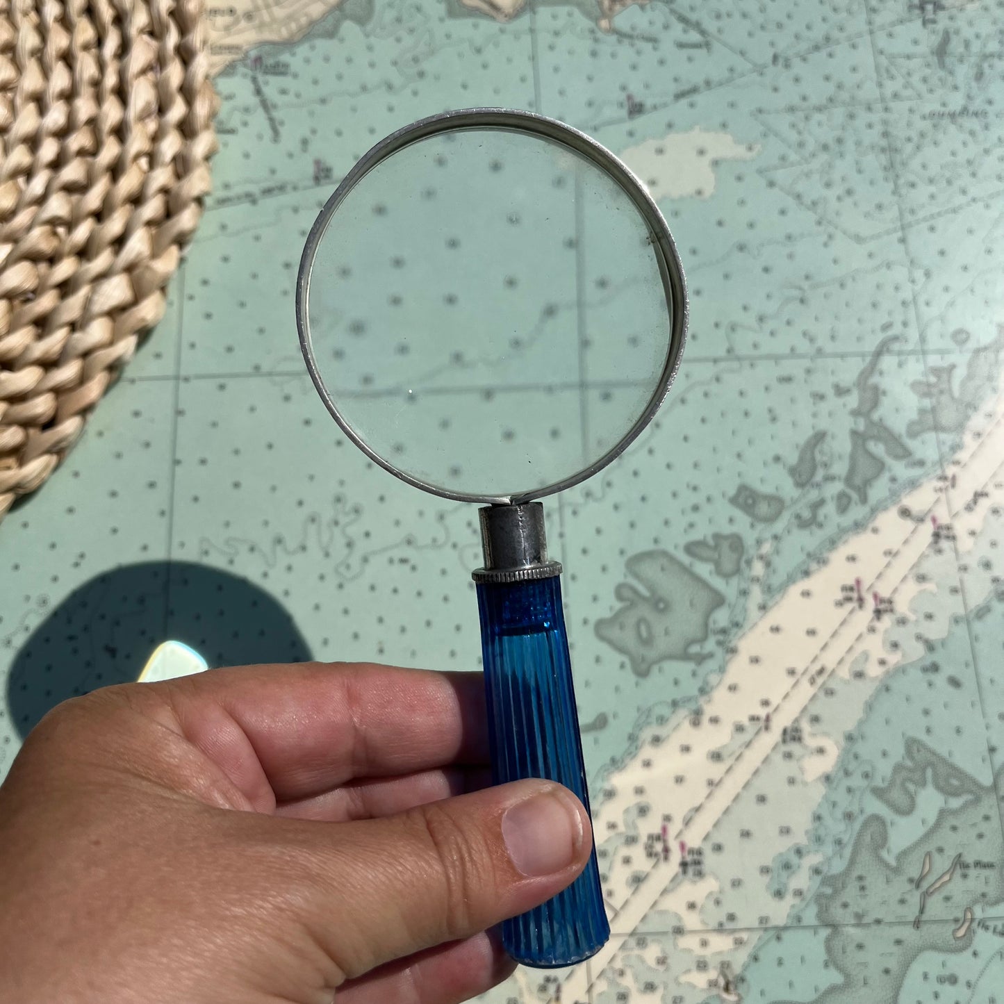 Vintage Magnifying Glass with Blue Acrylic Handle