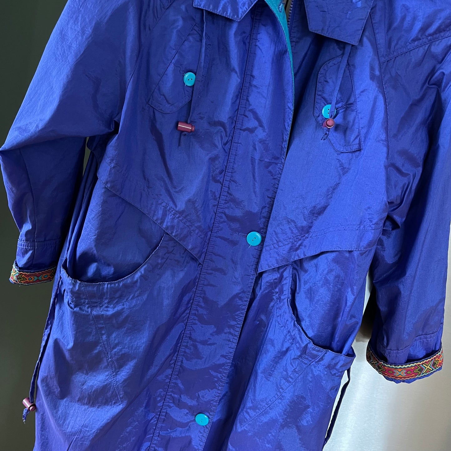 Vintage 80s Rue Grenelle Iridescent Purple Trench / Rain Coat
