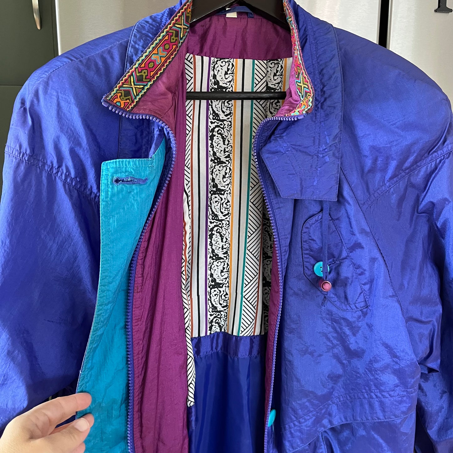 Vintage 80s Rue Grenelle Iridescent Purple Trench / Rain Coat