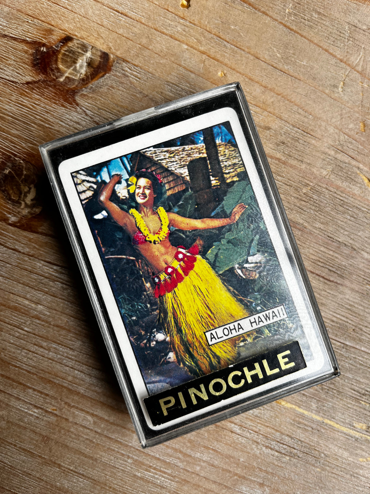 Vintage 60s Aloha Hawaii Tiki Girl Pinochle Deck of Cards with Case