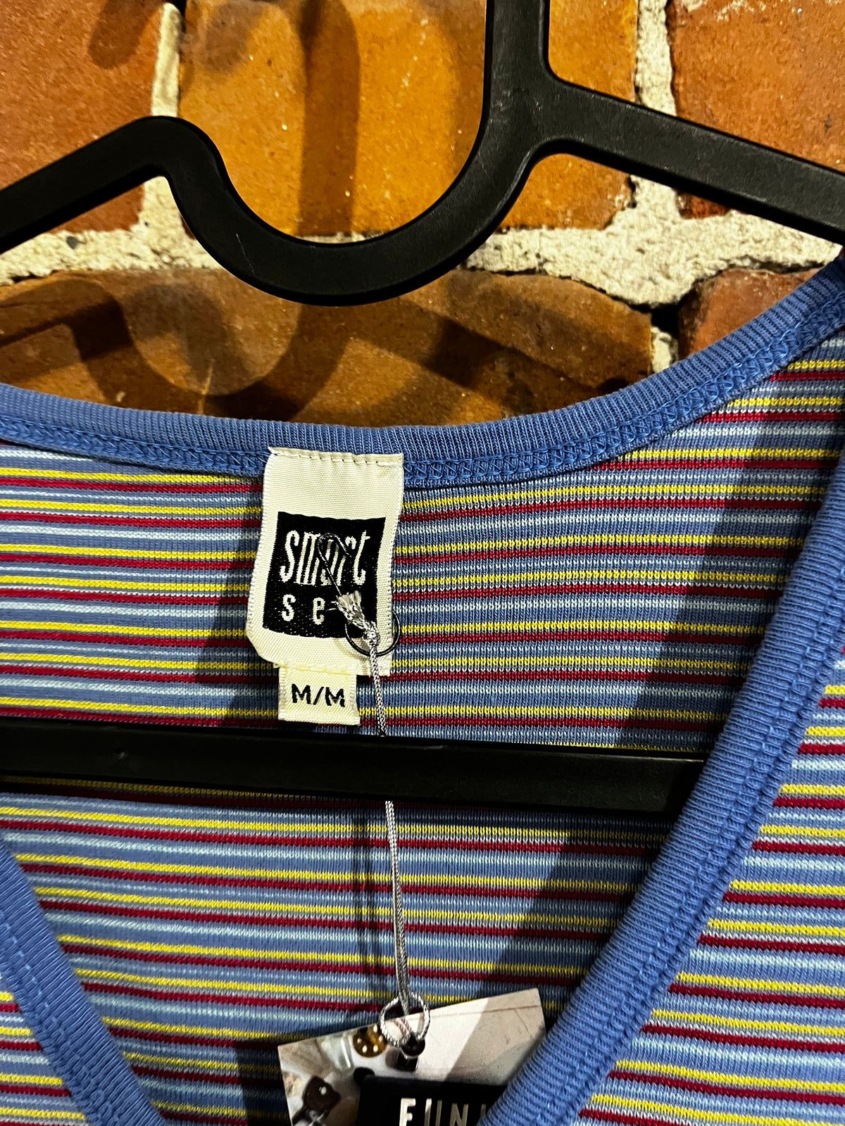 Vintage 90s Smart Set V Neck Pin Stripe Blue Baby Tee Shirt
