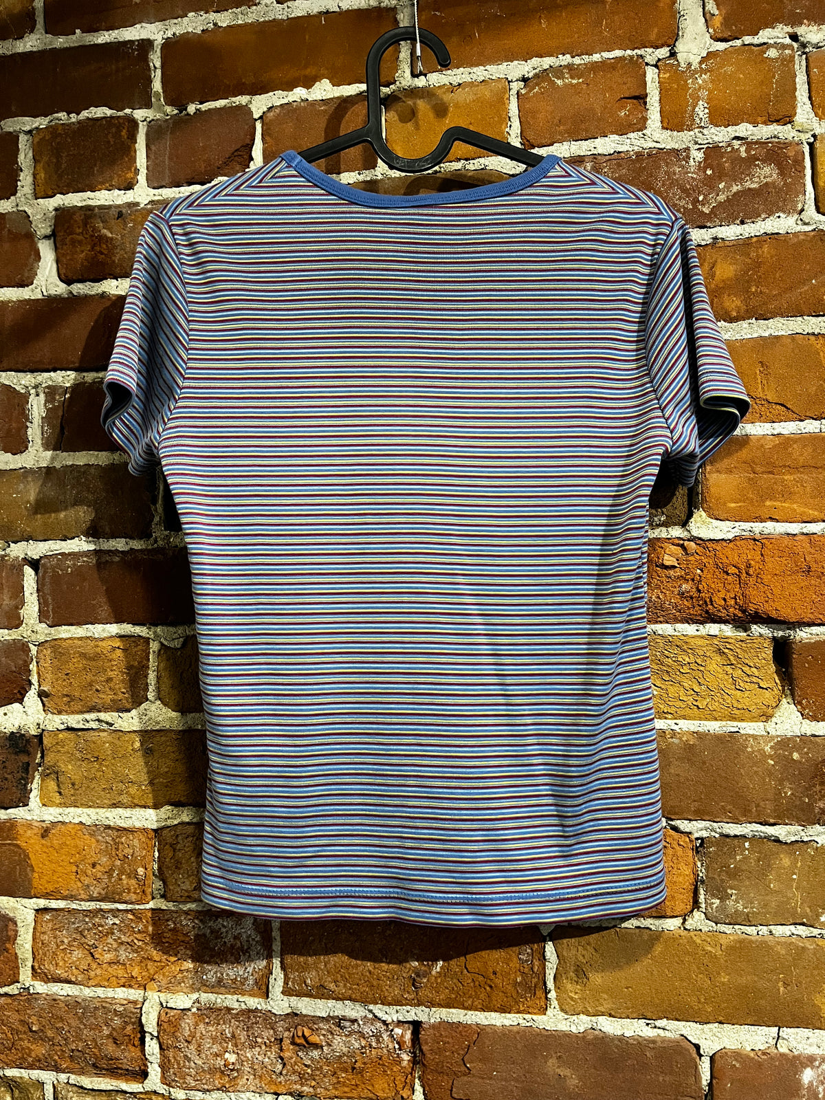 Vintage 90s Smart Set V Neck Pin Stripe Blue Baby Tee Shirt