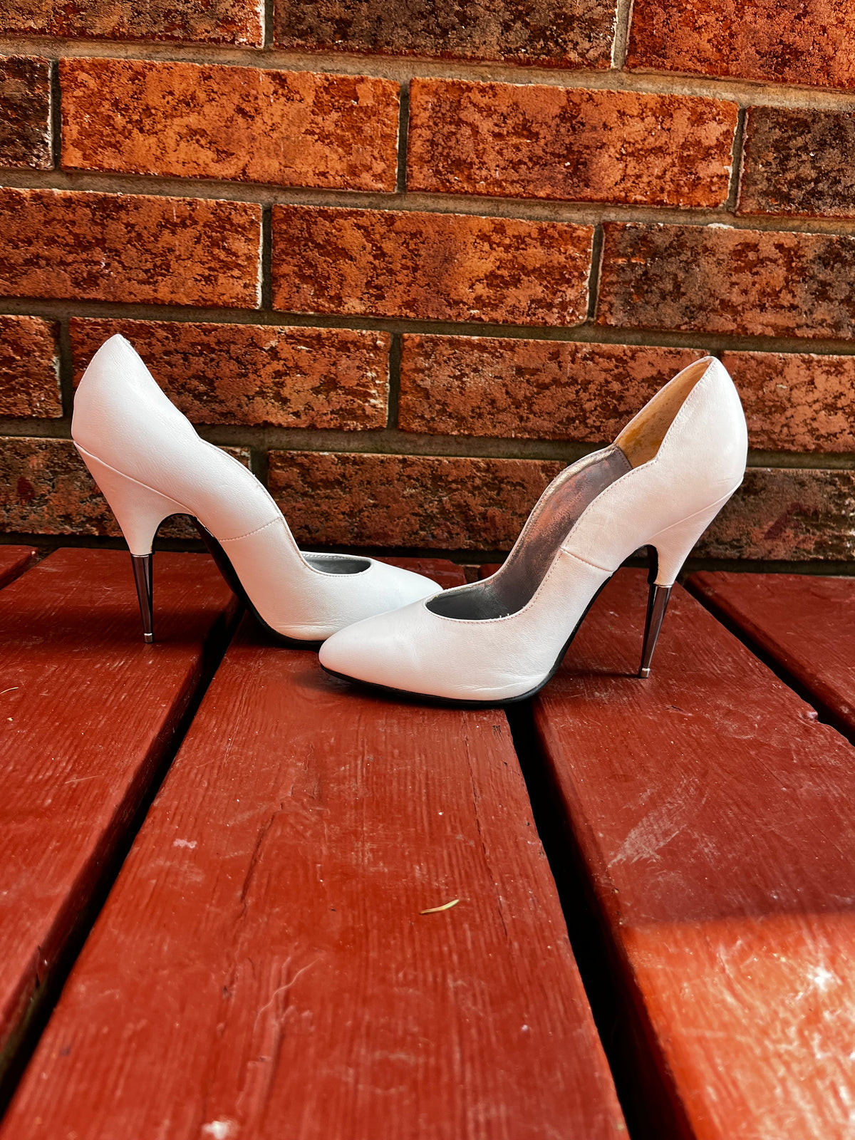 Vintage White Stilletto Cabaret Heels with Metal Spike