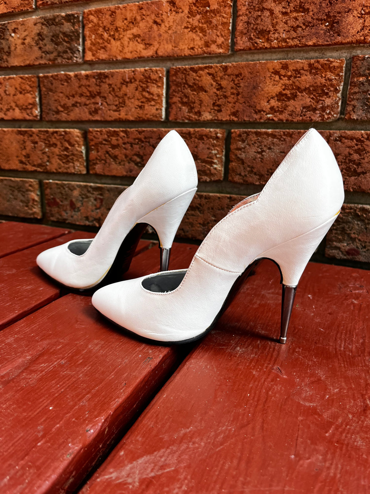 Vintage White Stilletto Cabaret Heels with Metal Spike