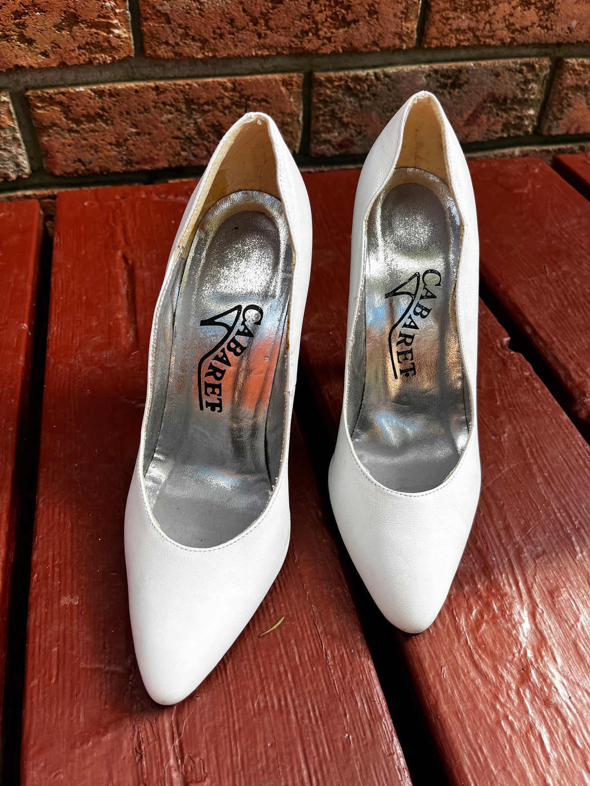 Vintage White Stilletto Cabaret Heels with Metal Spike