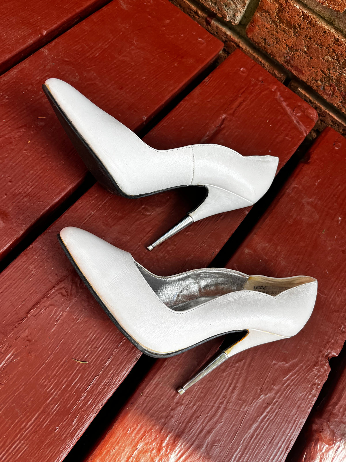 Vintage White Stilletto Cabaret Heels with Metal Spike