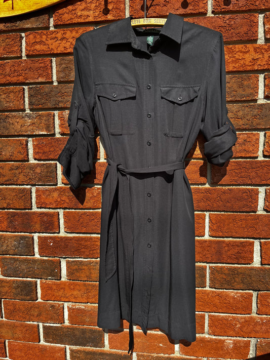 Vintage Ralph Lauren Navy Button Front  Shirt Dress