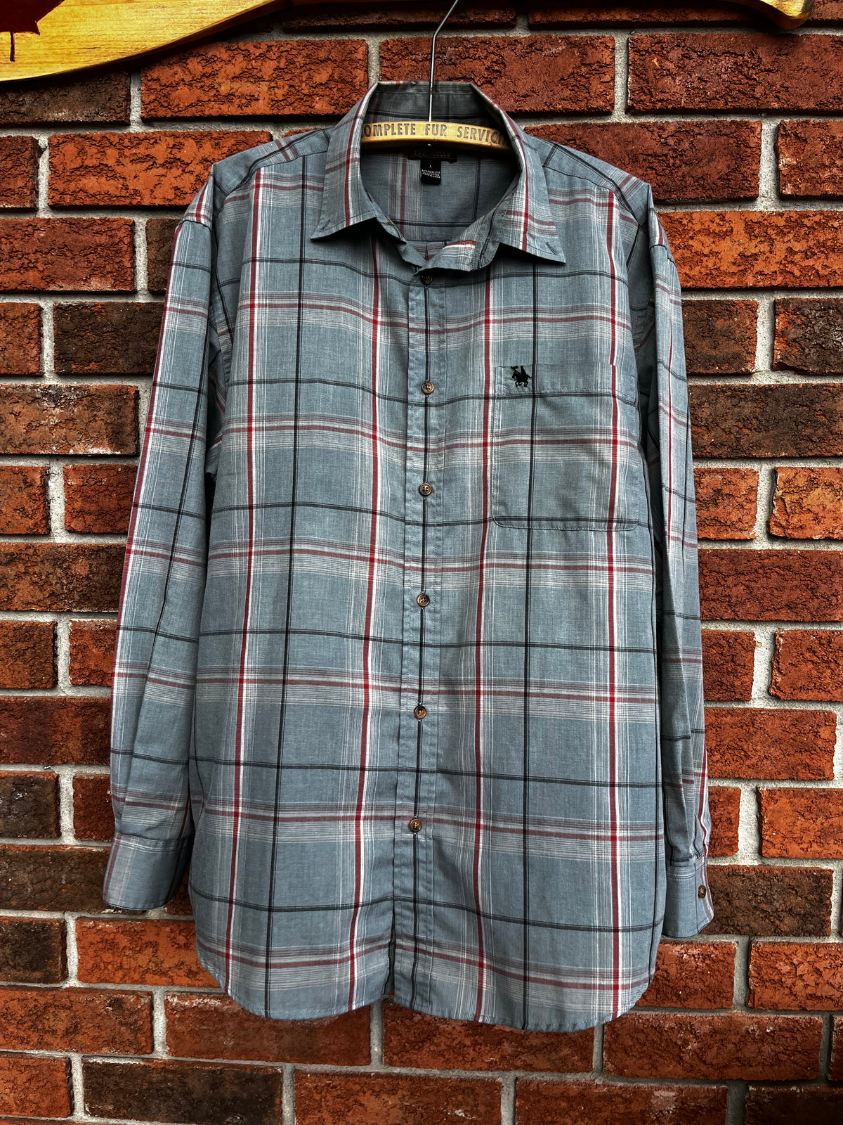 Vintage Knights Sportswear Blue Green Plaid Button Up