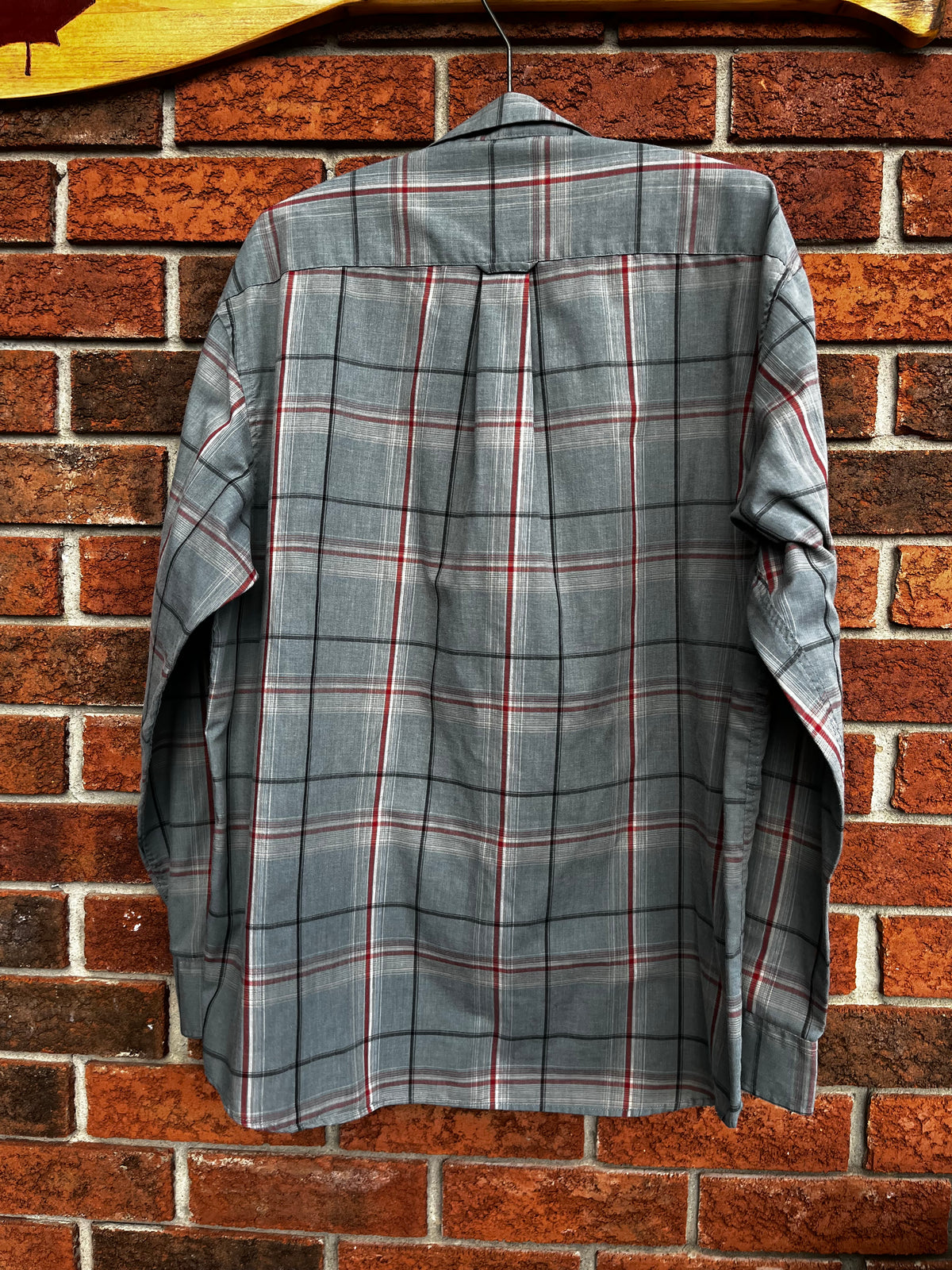 Vintage Knights Sportswear Blue Green Plaid Button Up