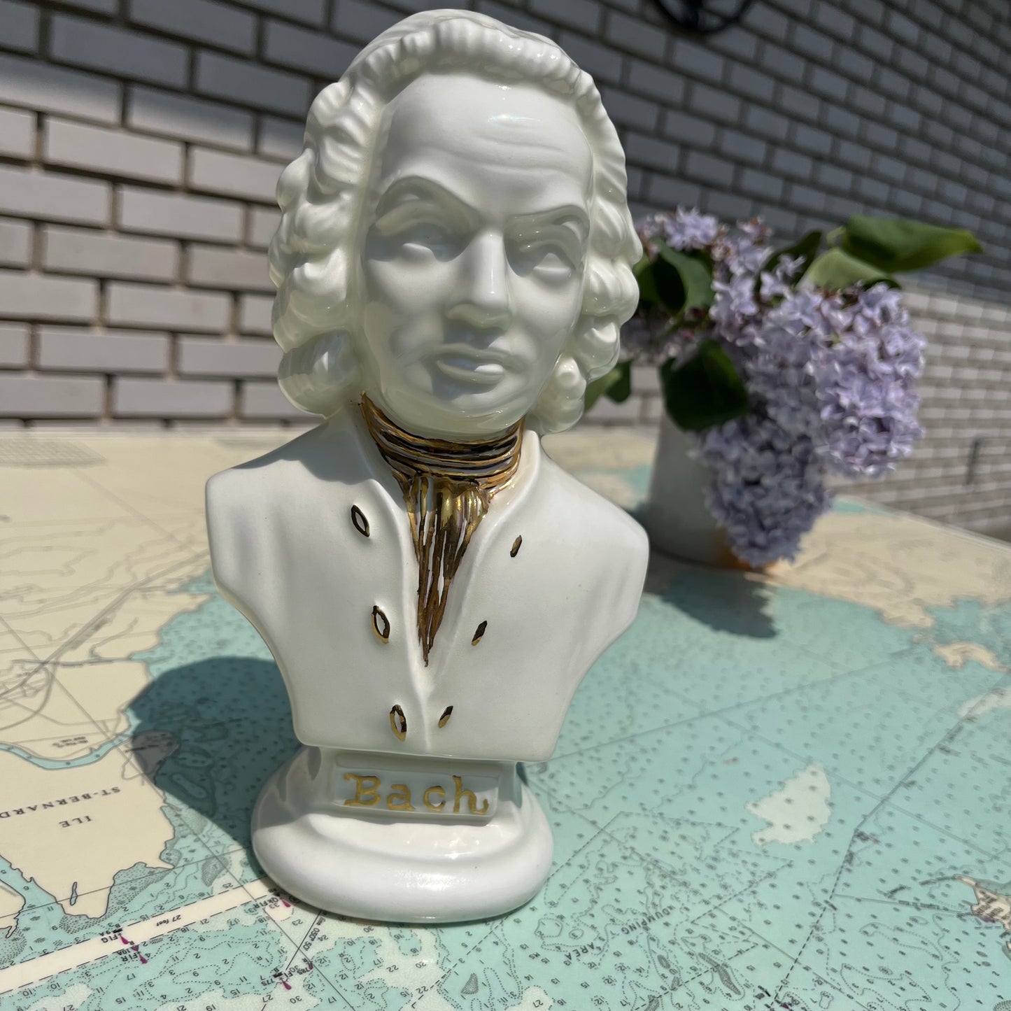 Vintage Bach Ceramic Bust with Gold Accents