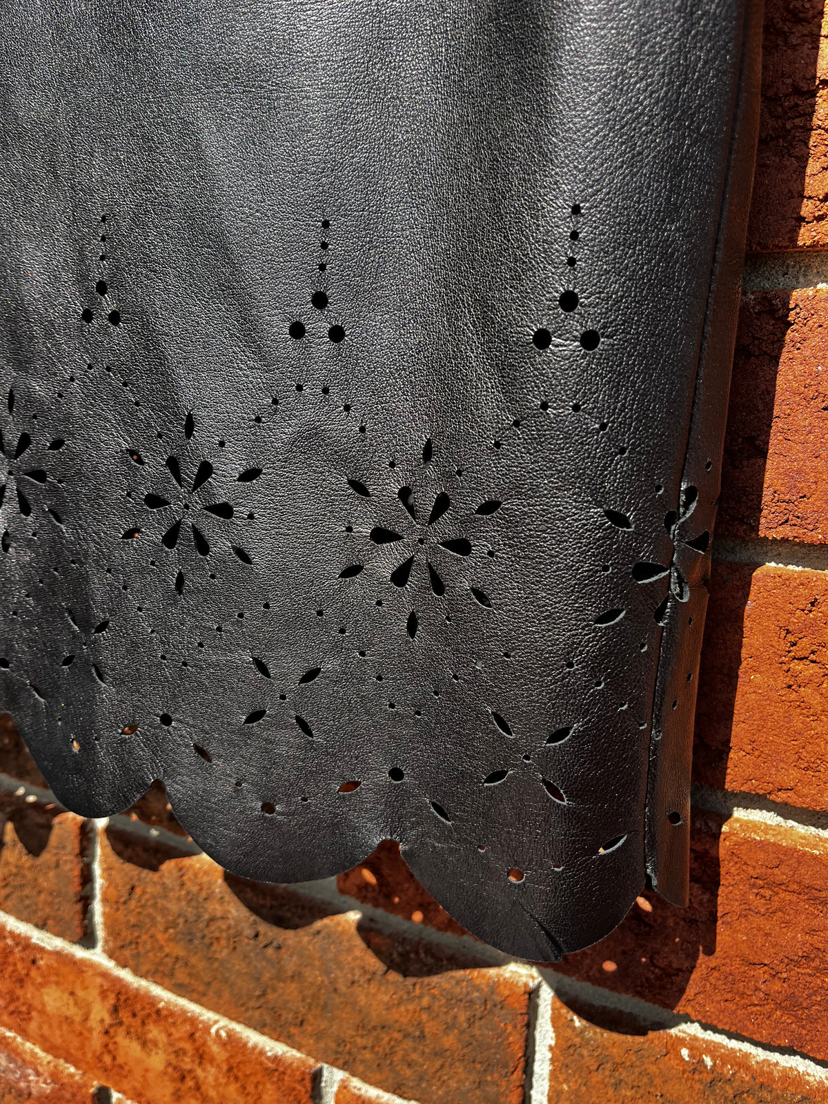 Vintage Danier Leather Black Cut Out Floral Design Skirt