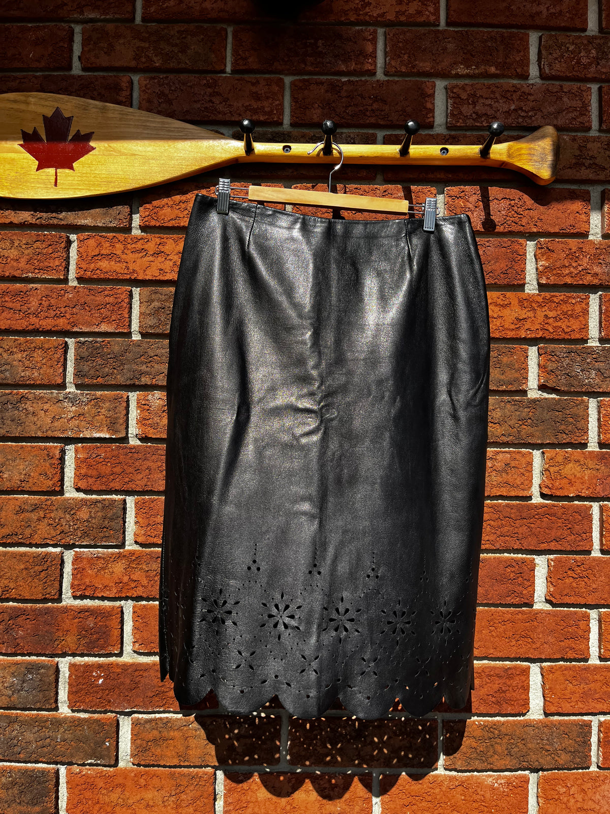 Vintage Danier Leather Black Cut Out Floral Design Skirt