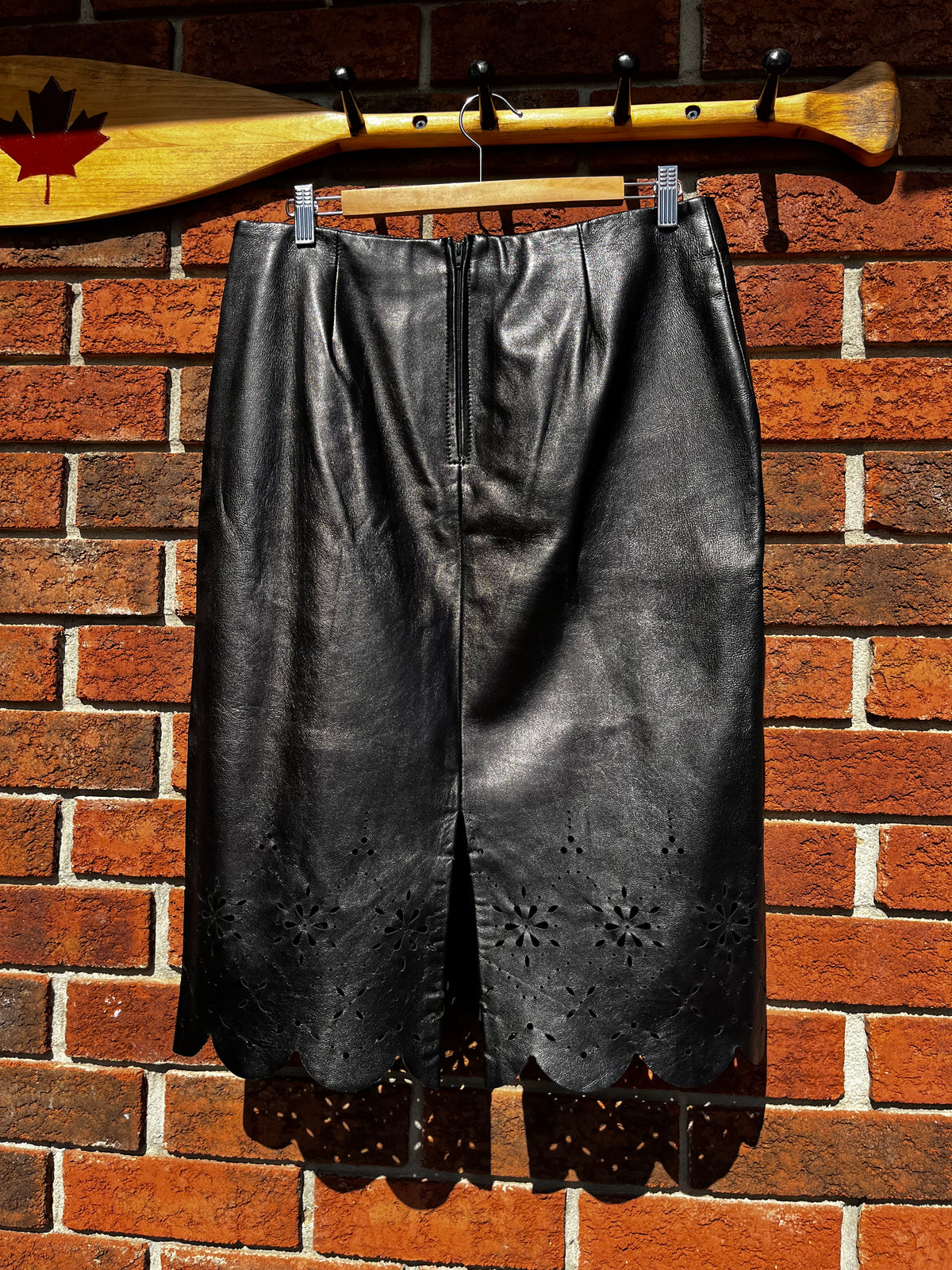 Vintage Danier Leather Black Cut Out Floral Design Skirt