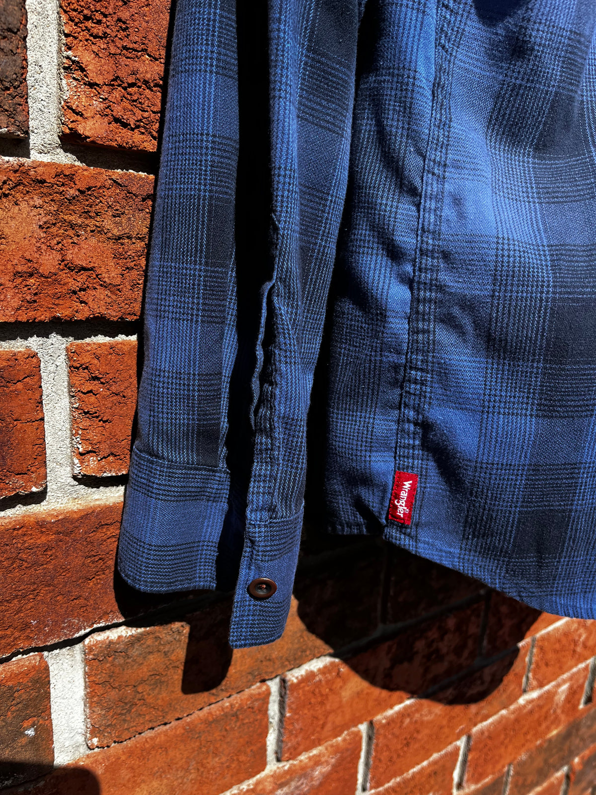 Vintage Wrangler Blue on Blue Plaid Western Style Button Up Shirt