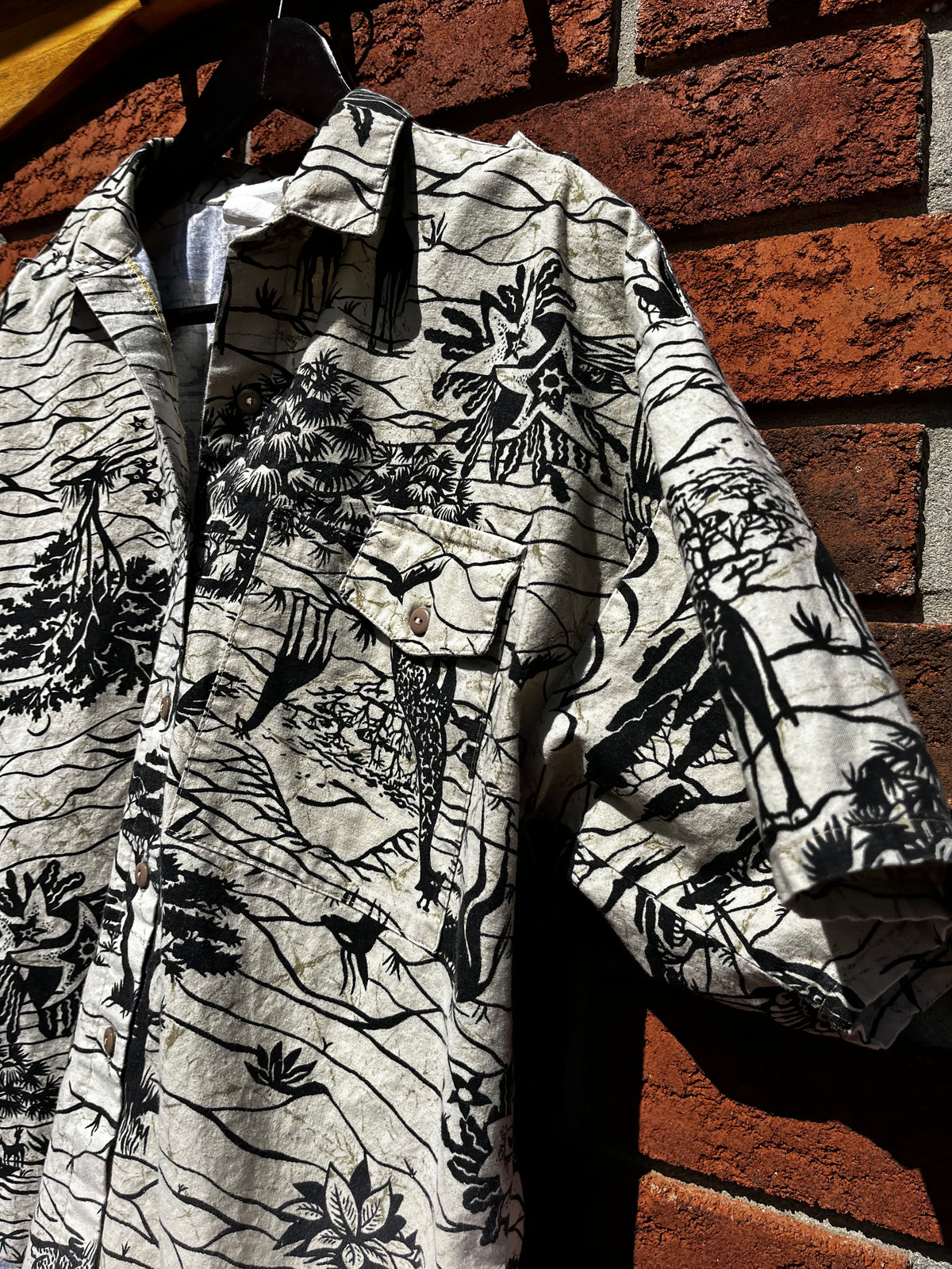 Vintage Safari Print 100% Cotton Button Up Uniform Shirt