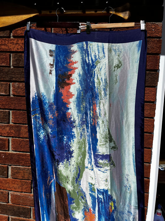 100% Silk Scarf Wrap Abstract Seascape Artwork