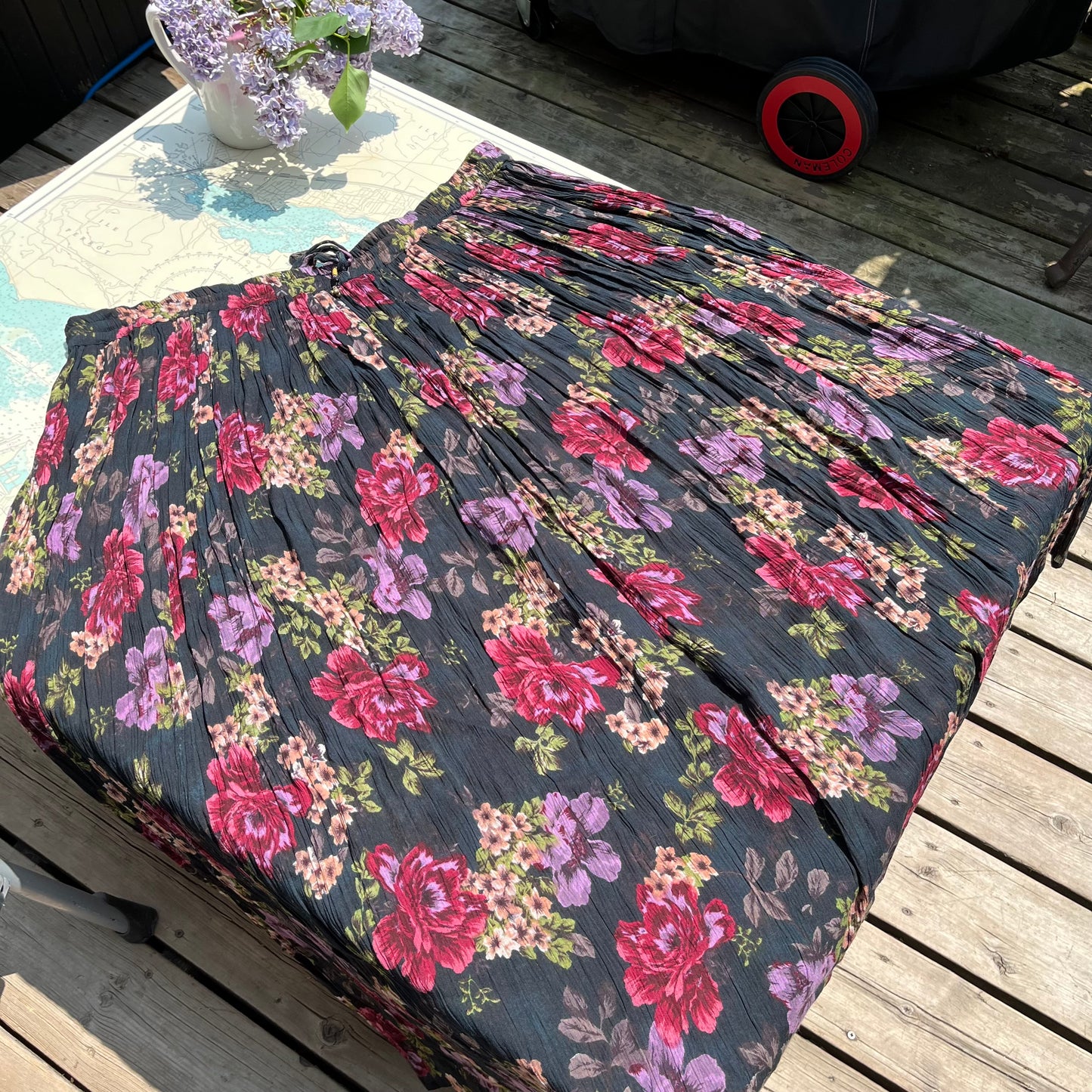 Vintage Dark Floral Boho Maxi Skirt