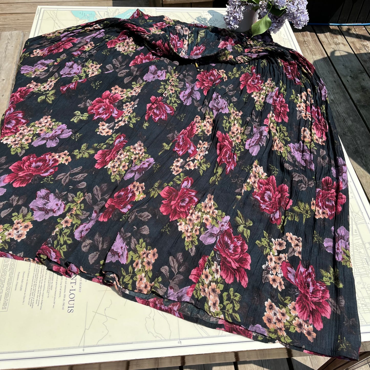 Vintage Dark Floral Boho Maxi Skirt