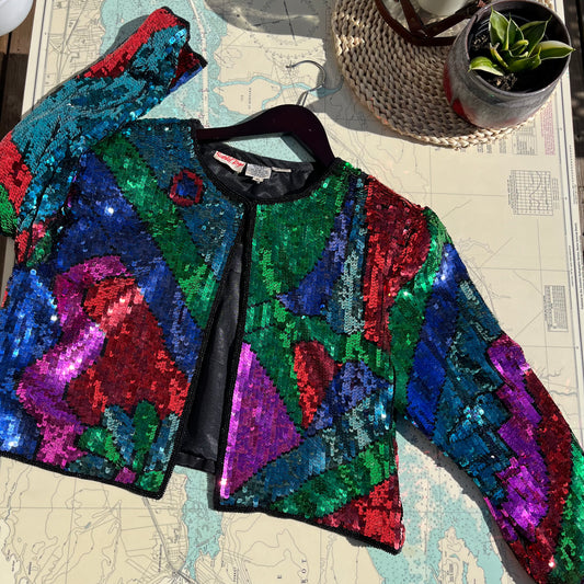 Vintage Scarlet Rage Sequin Silk Lined Jacket