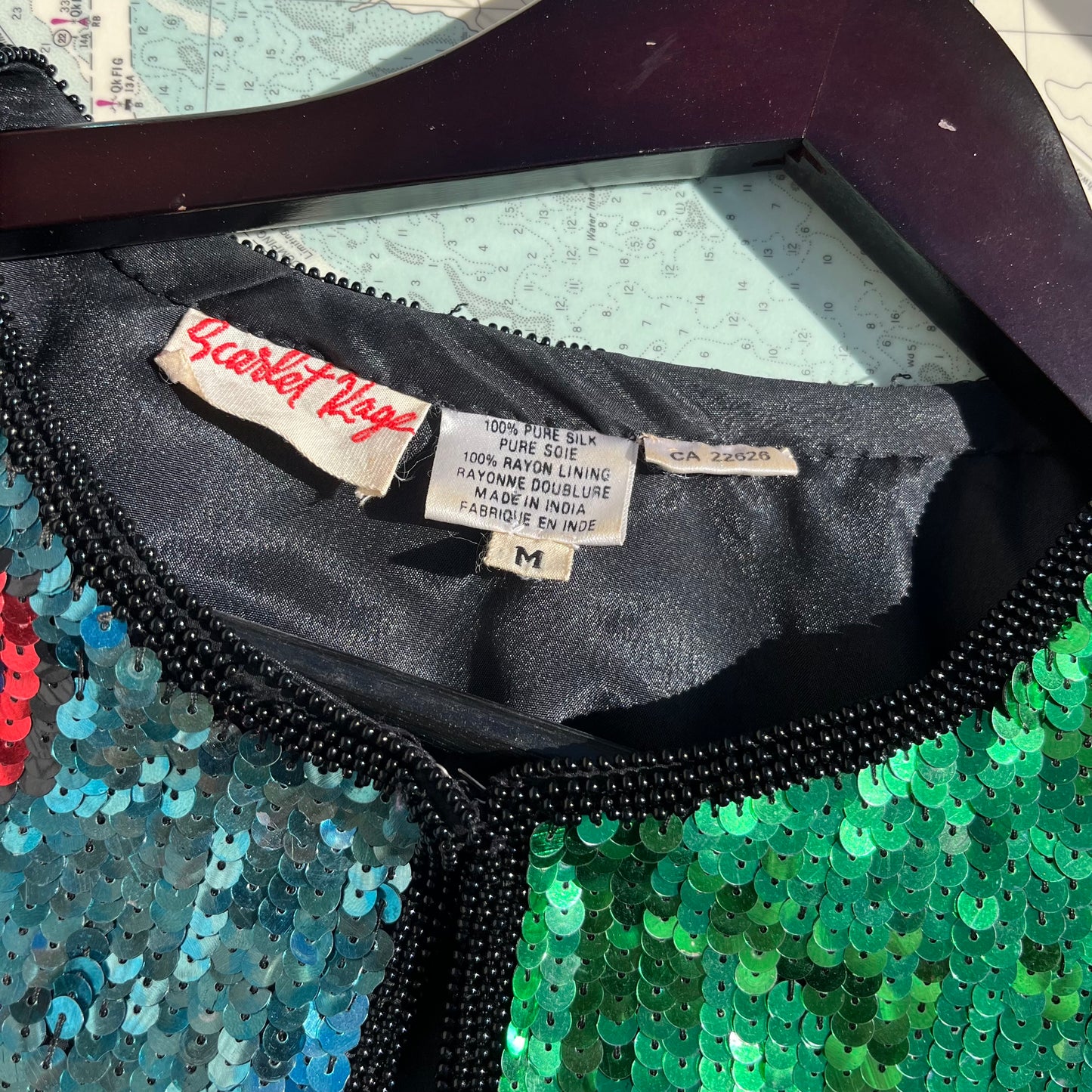 Vintage Scarlet Rage Sequin Silk Lined Jacket