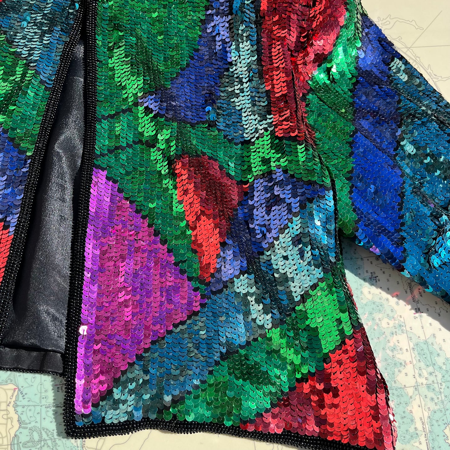 Vintage Scarlet Rage Sequin Silk Lined Jacket