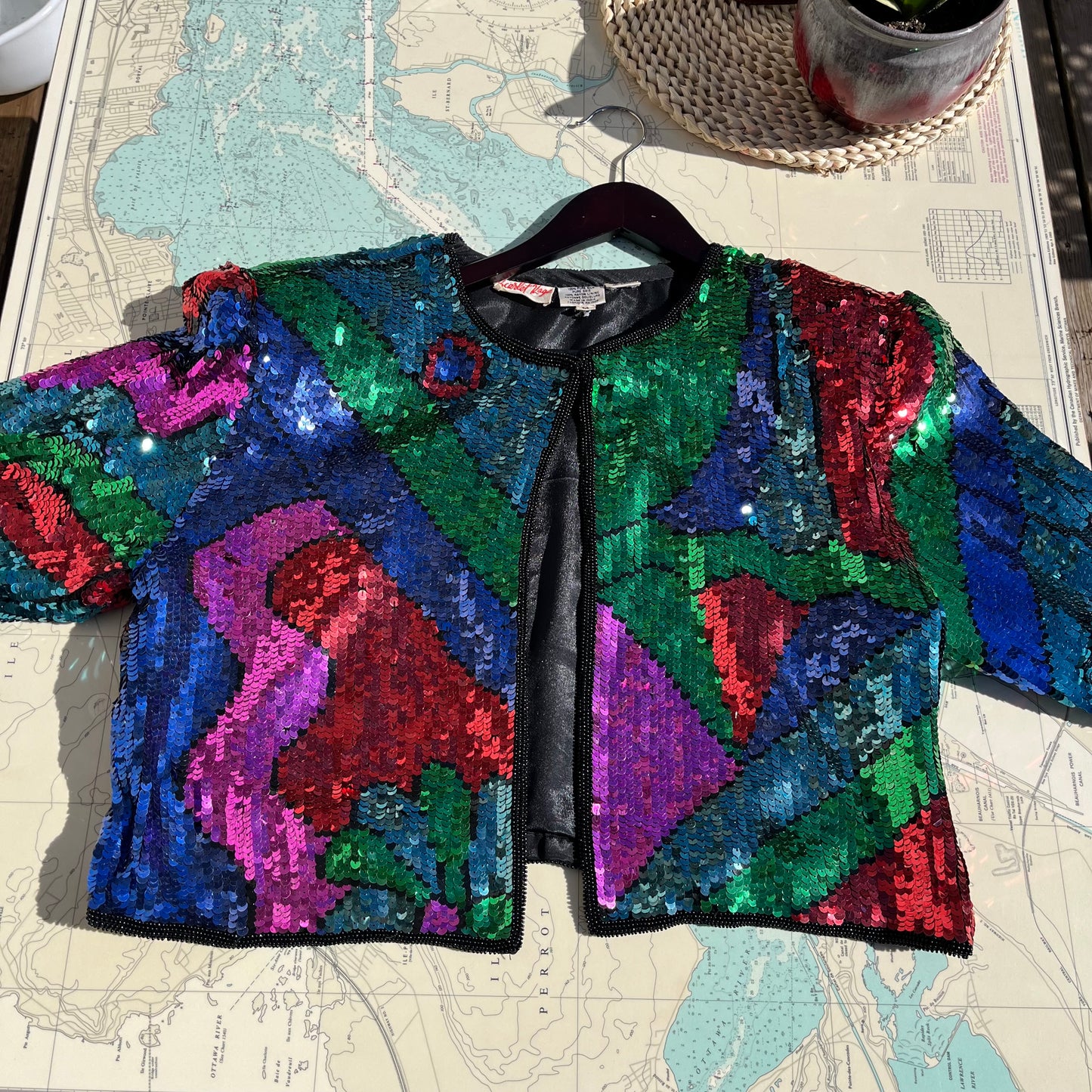 Vintage Scarlet Rage Sequin Silk Lined Jacket