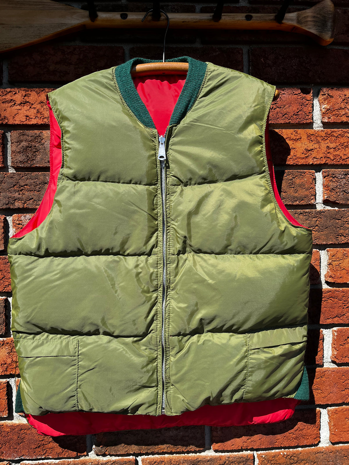 Vintage Red and Green Reversible Hunter's Down Filled Puffer Vest