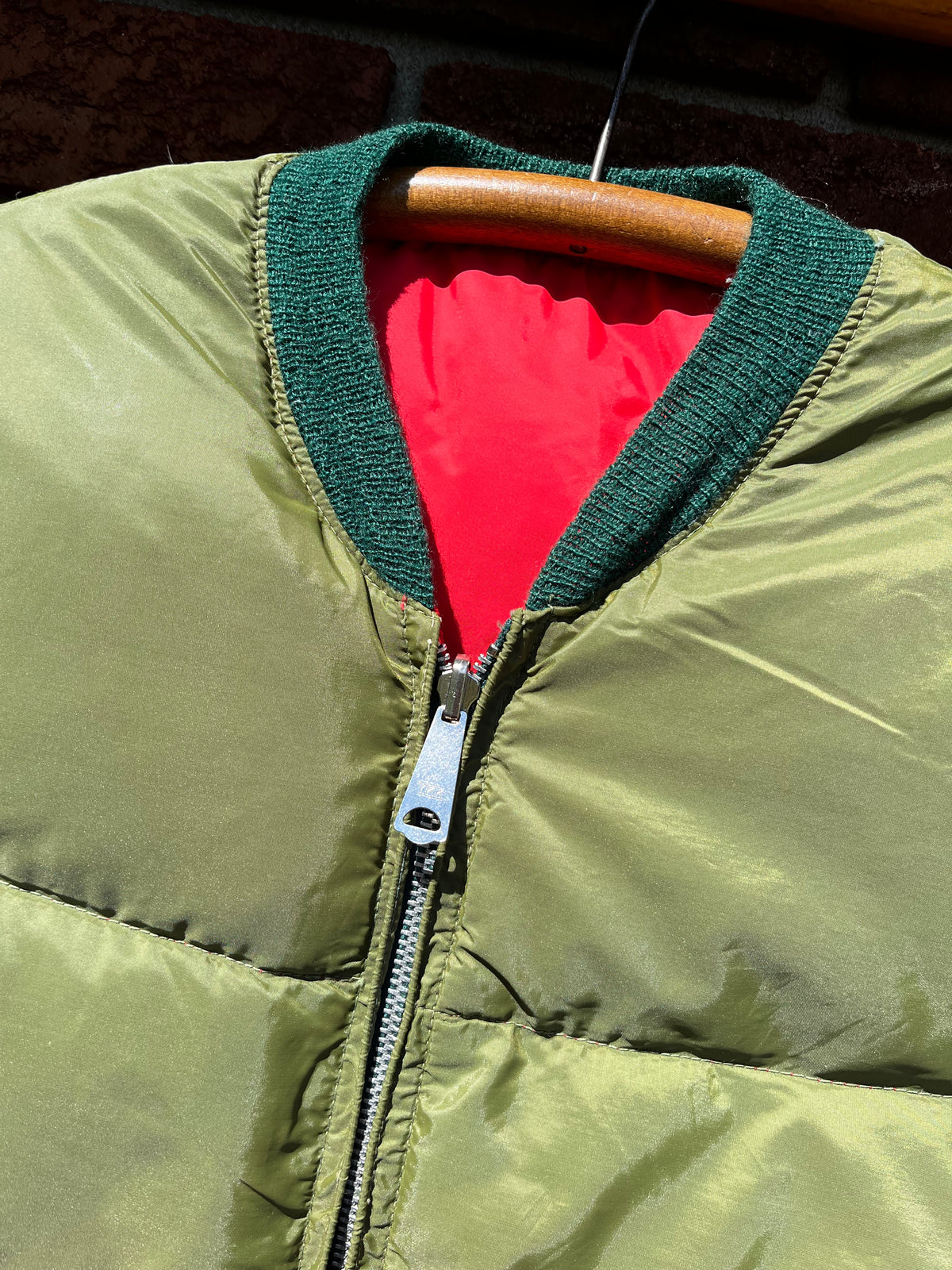 Vintage Red and Green Reversible Hunter's Down Filled Puffer Vest