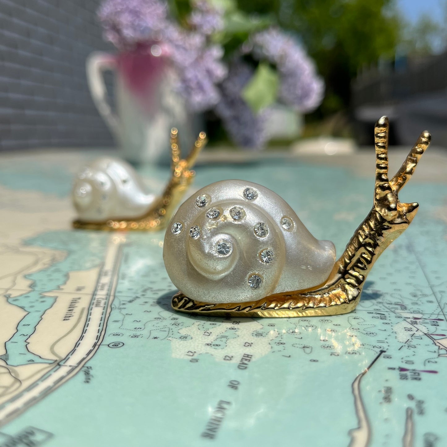 Glam Rhinestone Gold and Pearl Pair of Snails