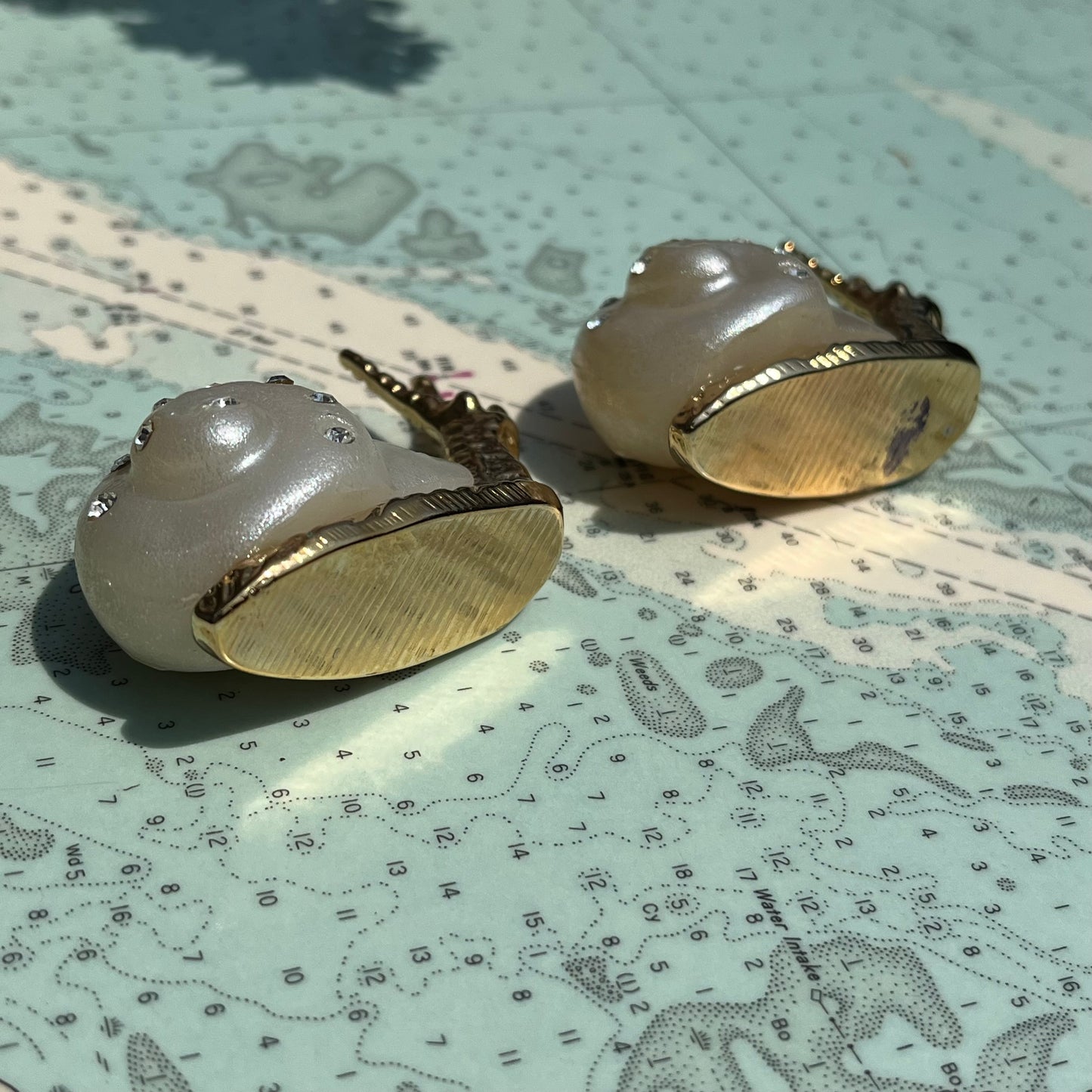 Glam Rhinestone Gold and Pearl Pair of Snails