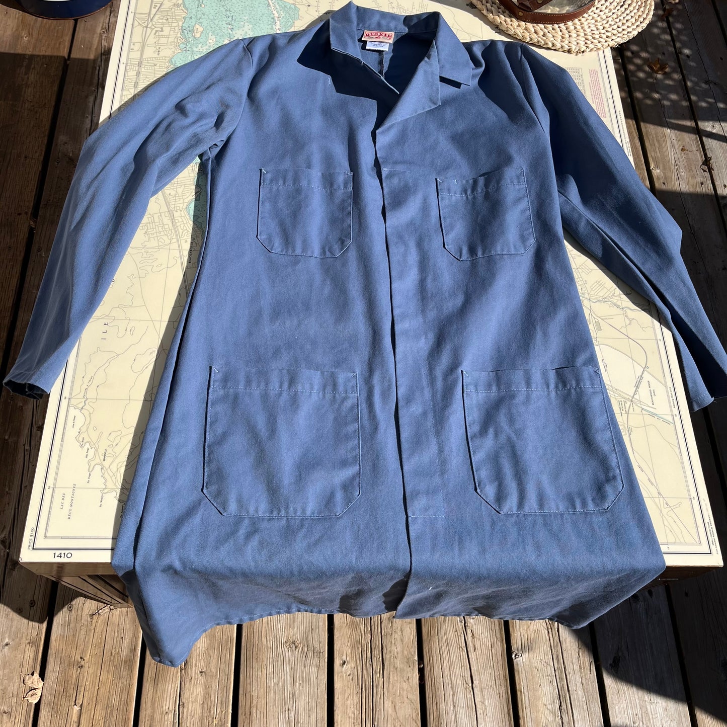 Vintage Red Hat Slate Blue Lab Coat 36