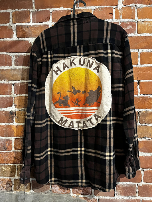 Vintage Upcycled Hakuna Matata Lion King Graphic Flannel Mashup
