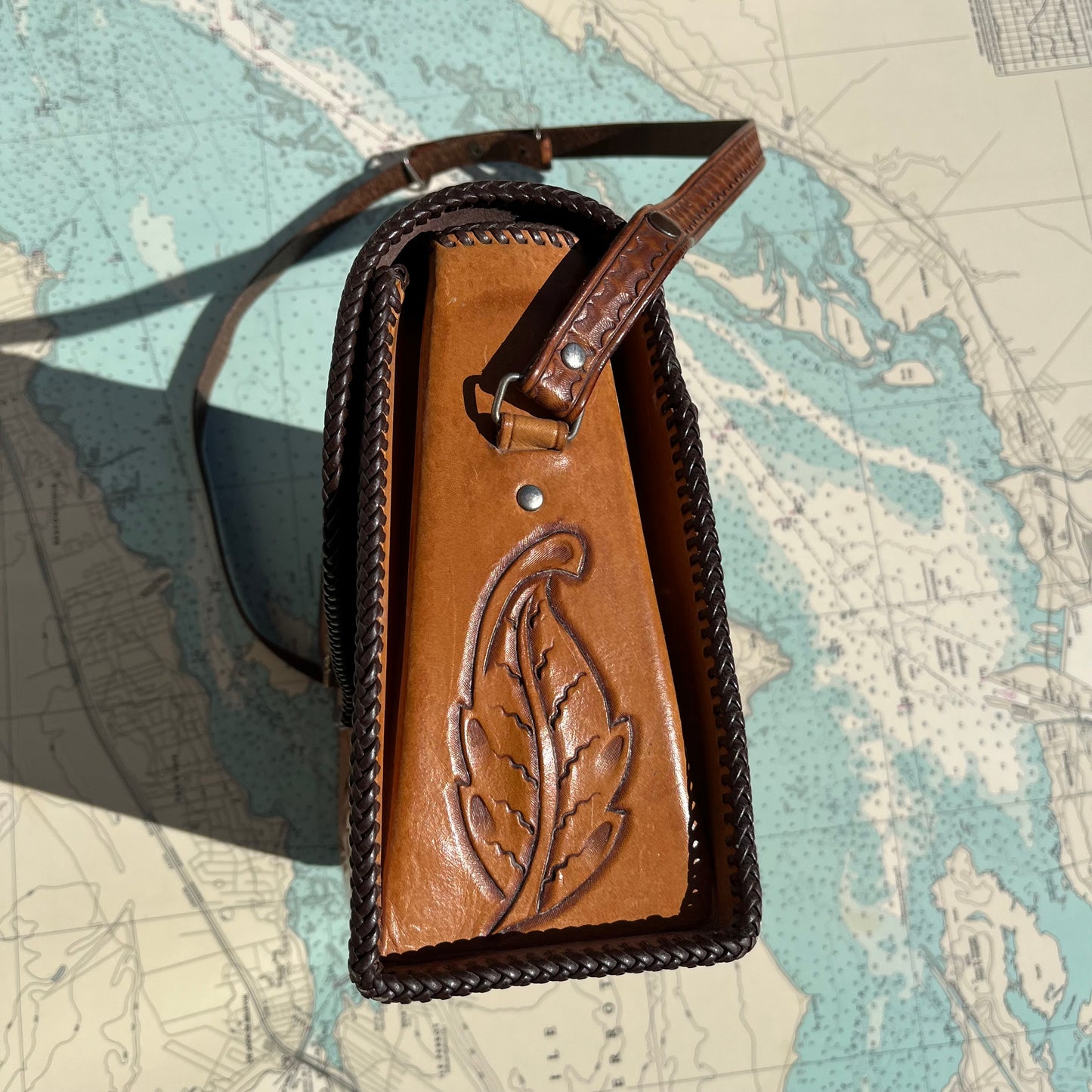 Vintage Floral Tooled Leather Structured Purse