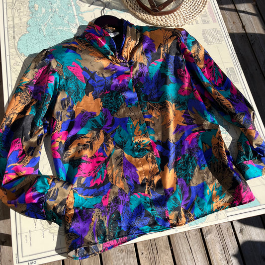 Vintage 80s D’Allairds Jewel Leaf Pattern Blouse