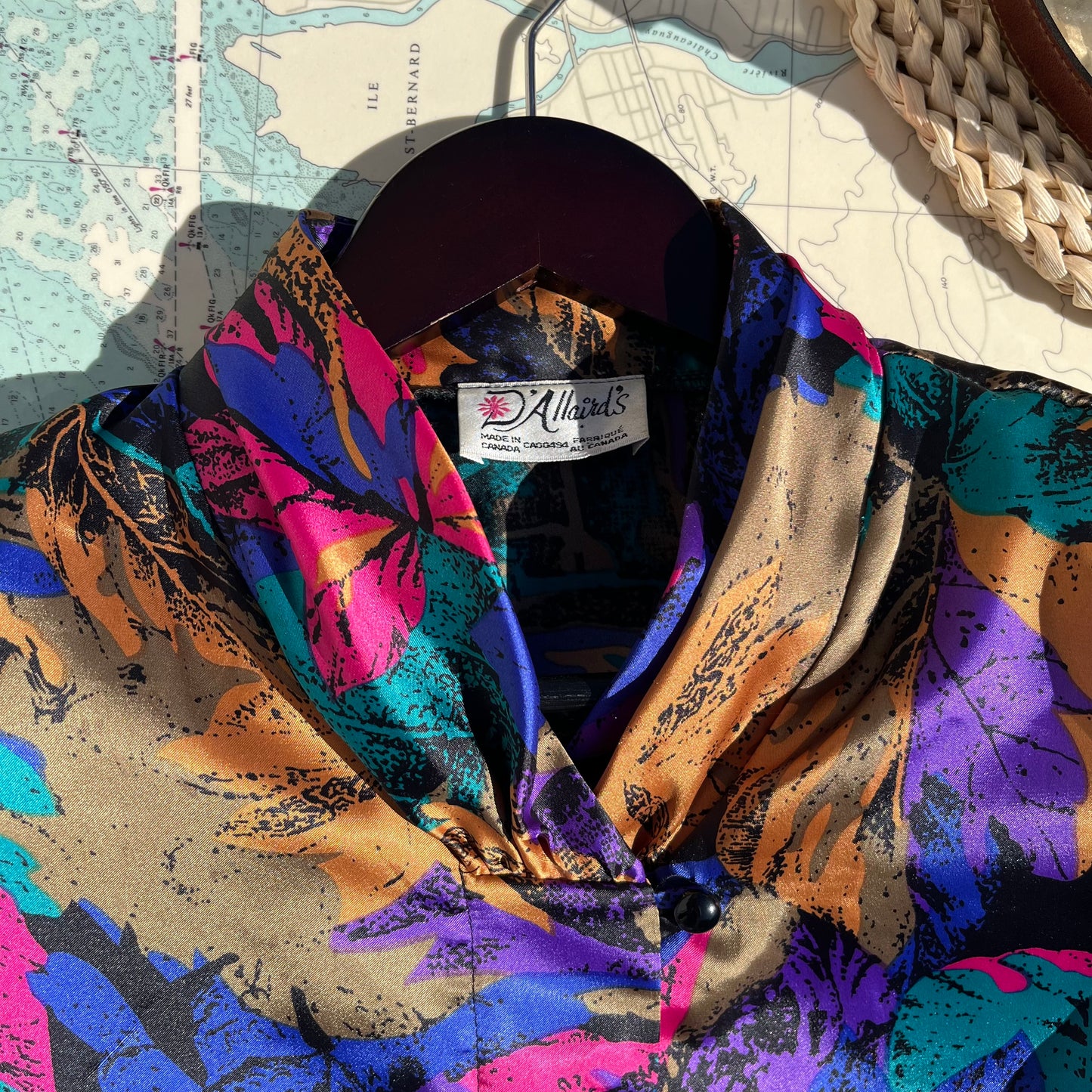 Vintage 80s D’Allairds Jewel Leaf Pattern Blouse