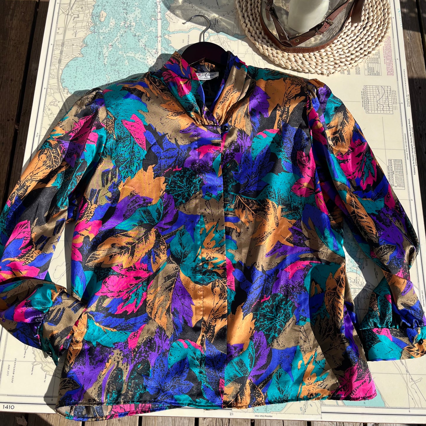 Vintage 80s D’Allairds Jewel Leaf Pattern Blouse