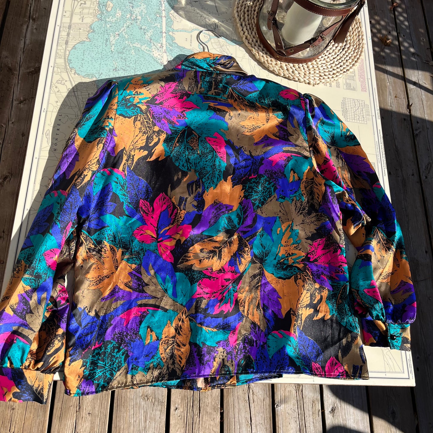 Vintage 80s D’Allairds Jewel Leaf Pattern Blouse