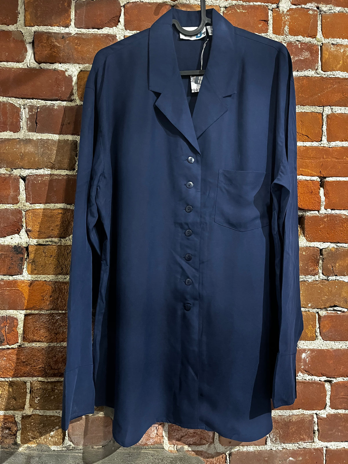 Vintage Paul Harris Design Navy Blue Silk Button Up Blouse