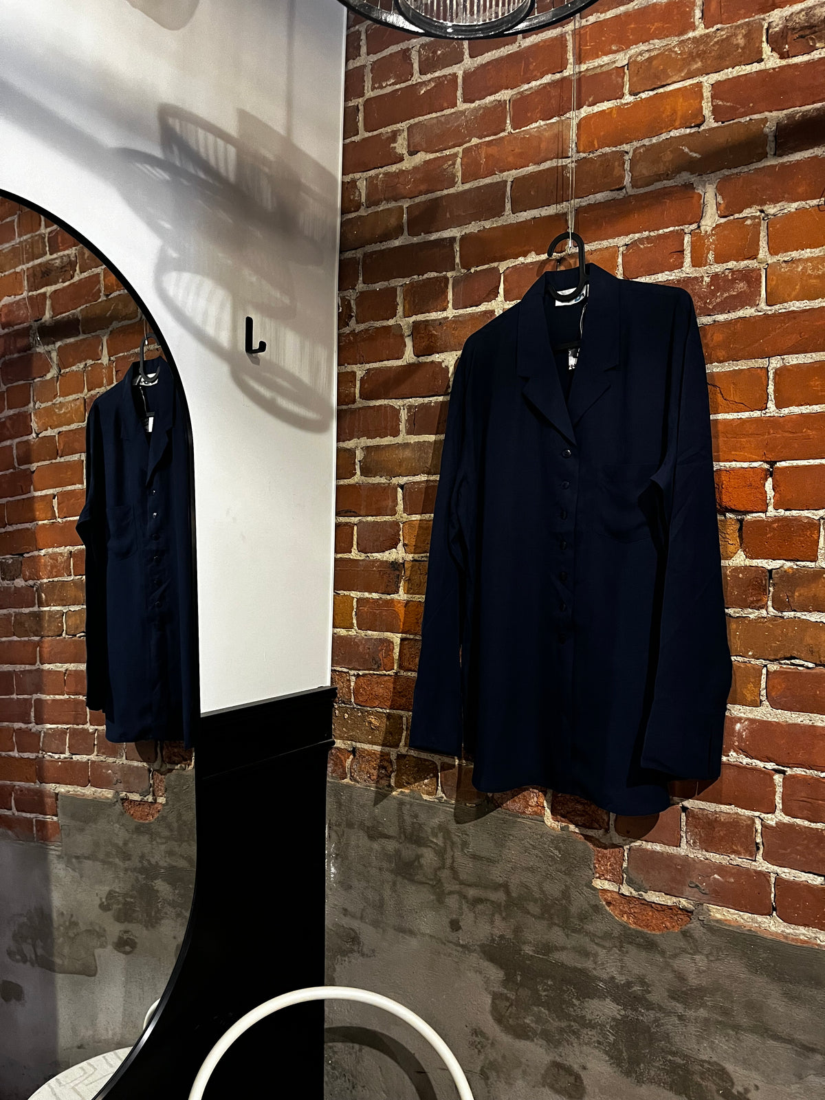 Vintage Paul Harris Design Navy Blue Silk Button Up Blouse