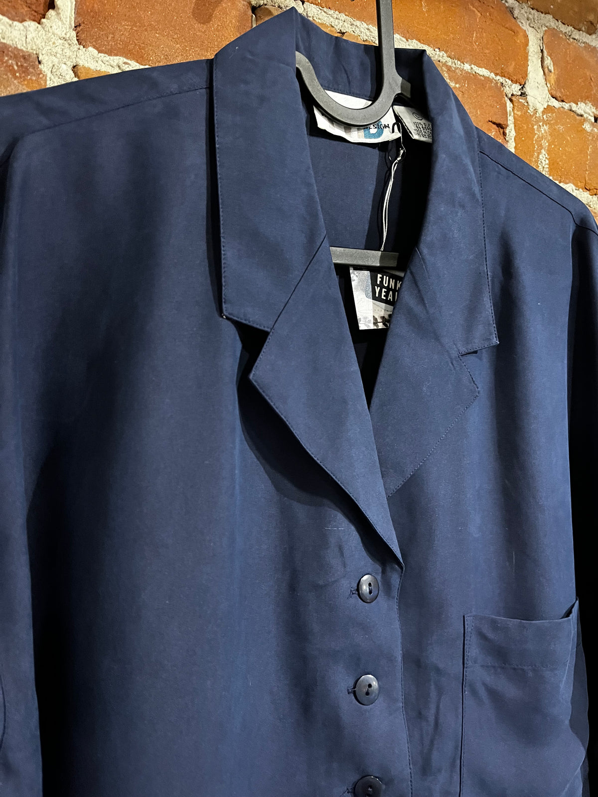 Vintage Paul Harris Design Navy Blue Silk Button Up Blouse