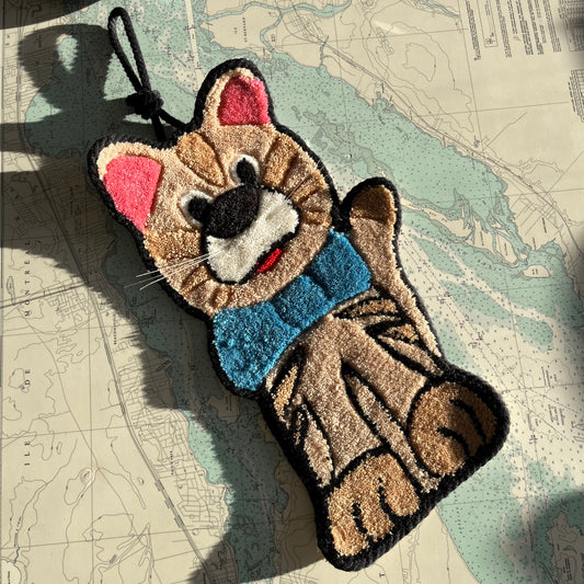 Vintage Hand Tufted Cartoon Cat Hanging Rug