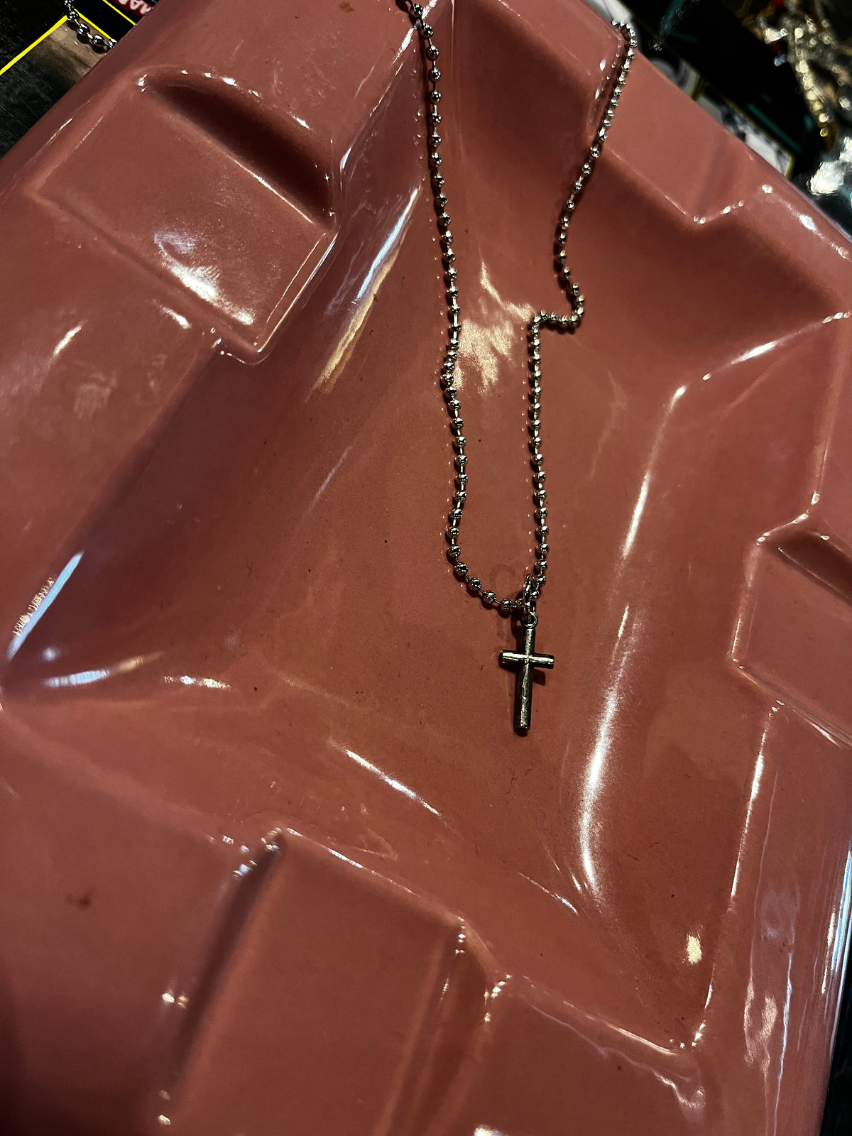 Vintage Dainty Gunmetal Cross with Ball Bead Chain Necklace